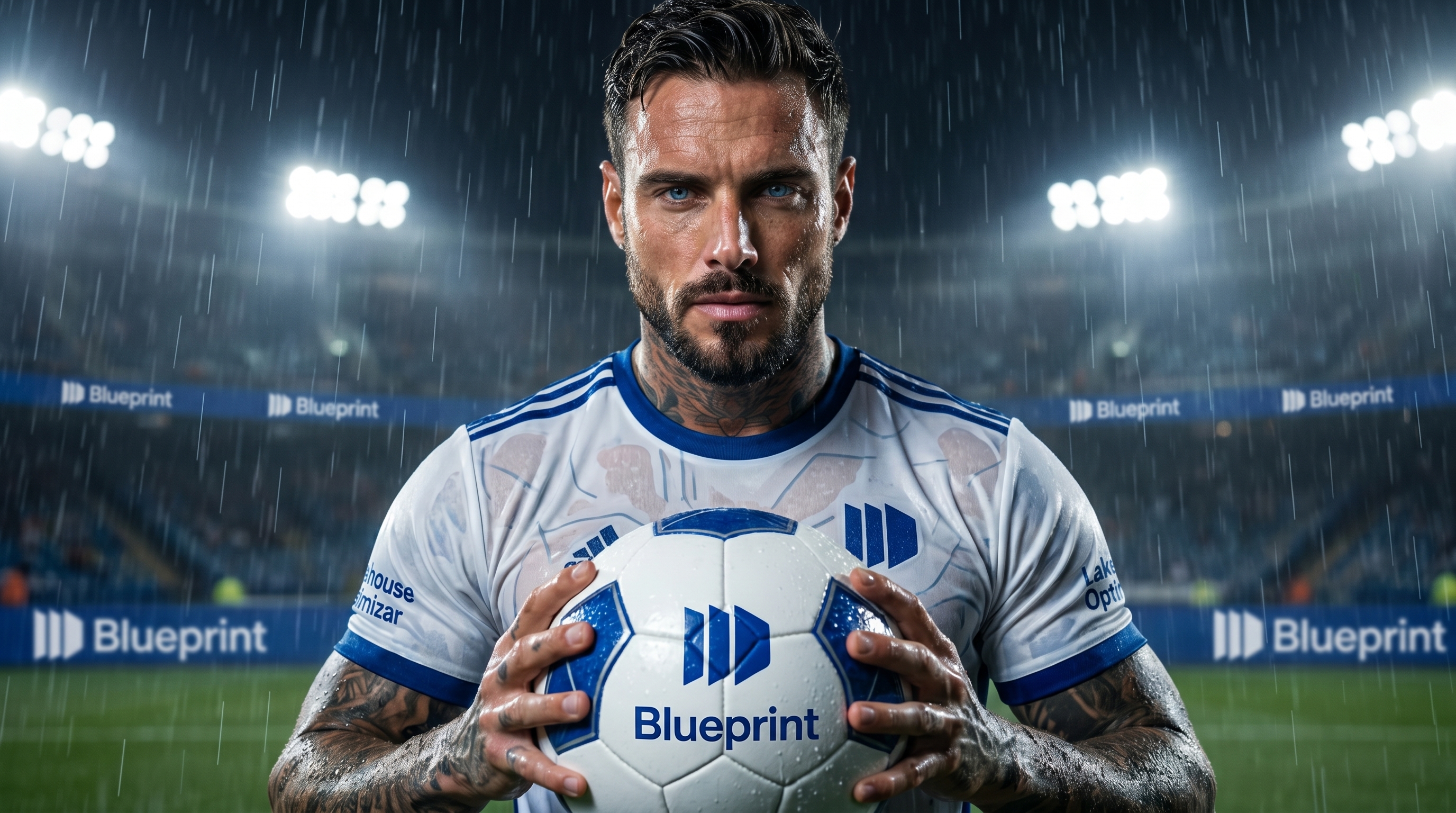 Blueprint — intensity portrait, atmospheric stadium environment